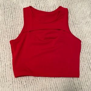 Red Cropped Tank with a Slit above the chest